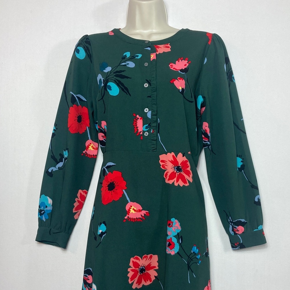 LOFT Dark Green Floral Long Sleeve Midi Dress 📦discounted $4.99 shipping - Picture 1 of 14